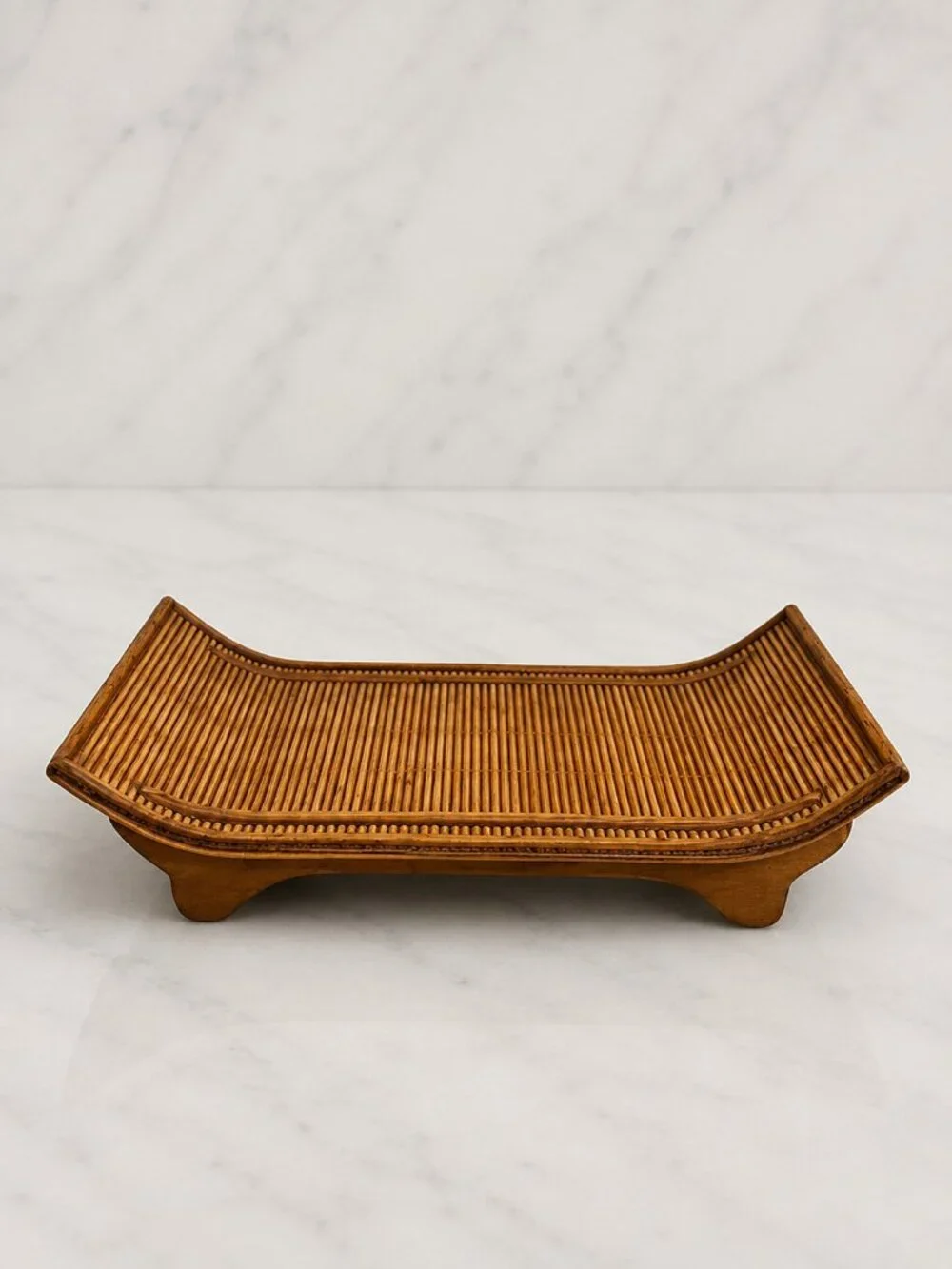 Pier 1 Vintage Bamboo Rattan Curved Serving Tray Scroll Shape Wicker 15”